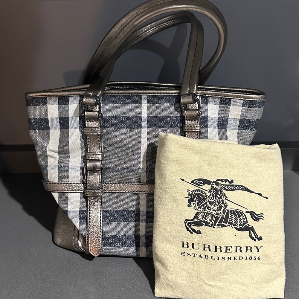 Burberry Plaid Silver Tote Bag